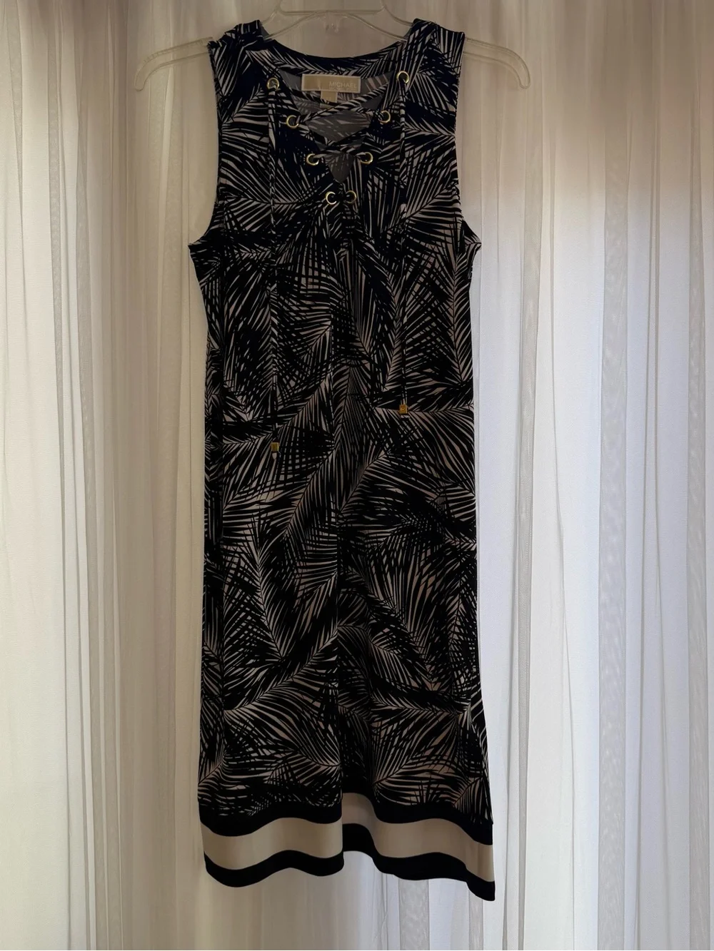 Michael Kors Dress XS Black White Sleeveless Lace Up Shift Knee